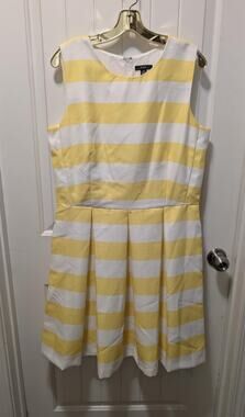 R&K Yellow White Striped Sleeveless Fit & Flare Dress Spring Summer Size 16